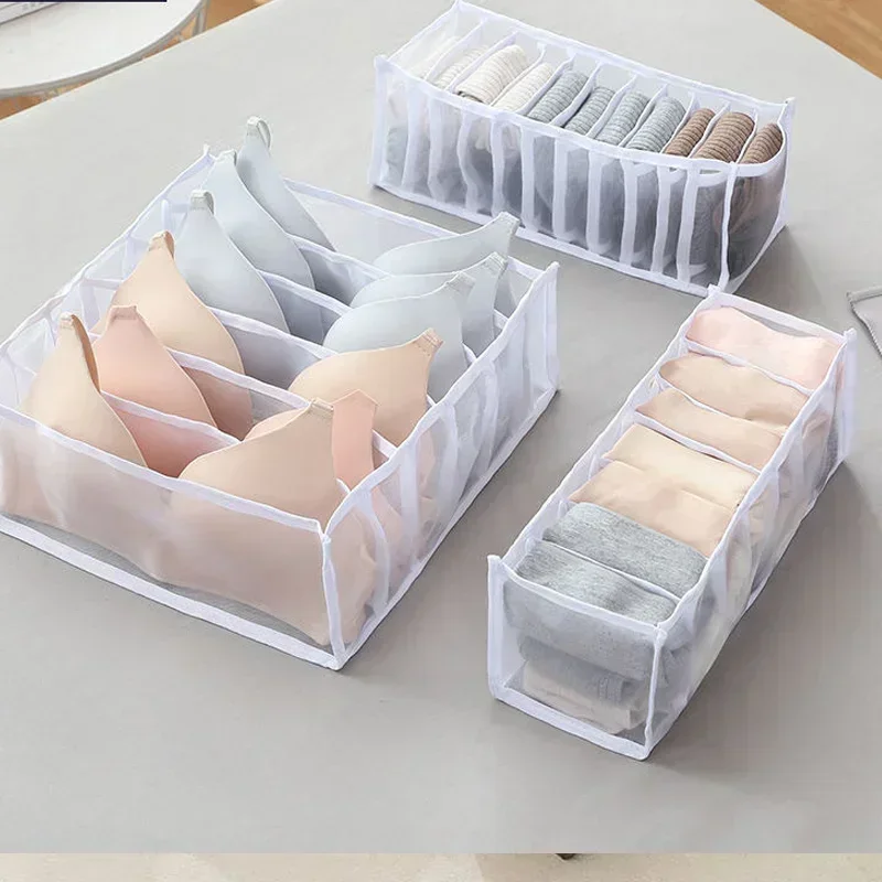 

6/7/11grids Foldable Underwear Underwear Socks Organizer with Dividers Clothes Storage Box Breathable Mesh Bag for Wardrobe