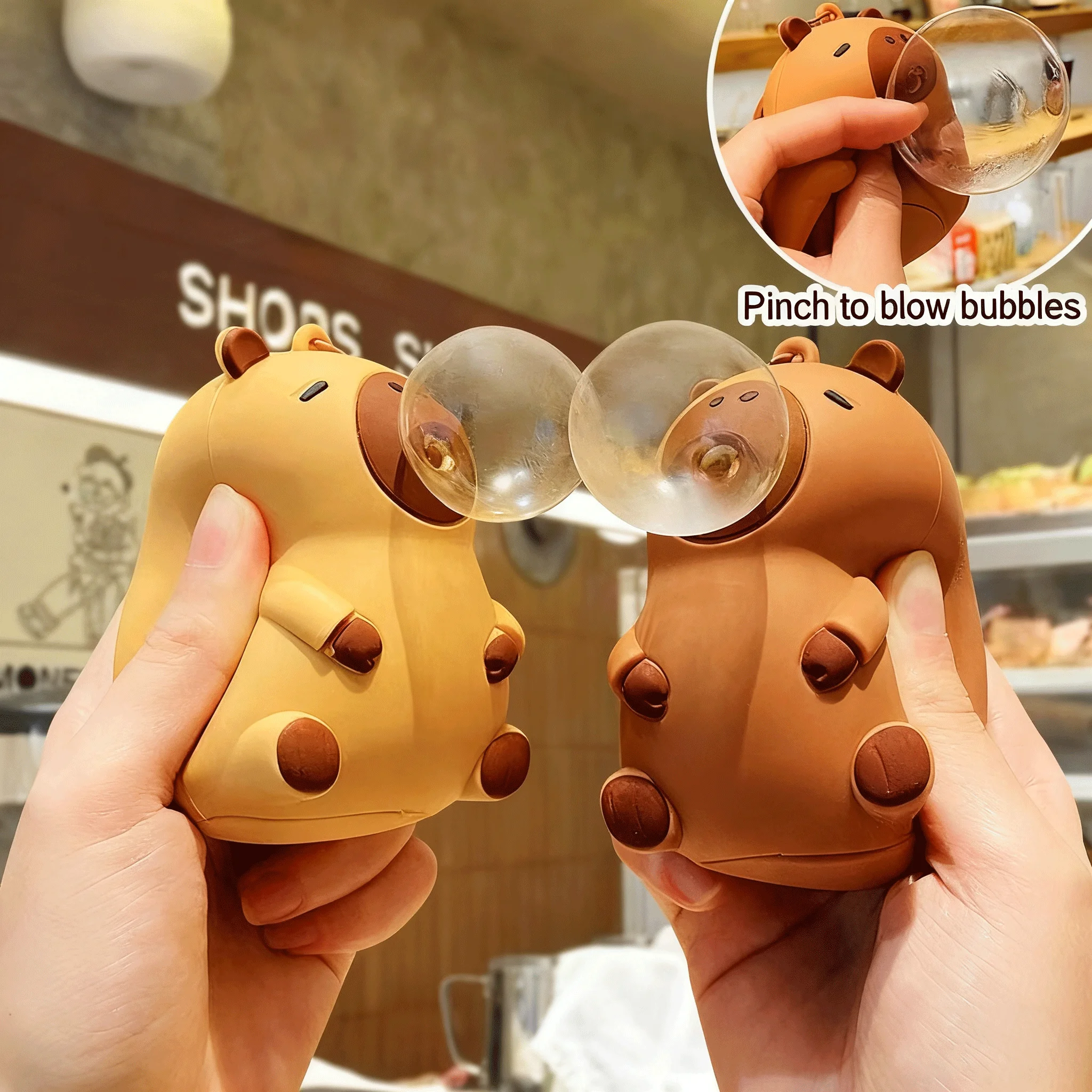 ตุ๊กตาคาปิบาร่าแบบบีบได้ ของเล่นบีบเป่าฟอง ของเล่นคลายเครียด ของตกแต่งกระเป๋าเด็ก ของขวัญสำหรับงานปาร์ตี้