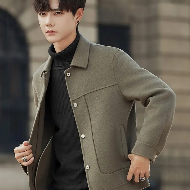 

Double-Faced Woolen Coat ort Casual Sle Collar Flip Woolen Jaet for Men Trendy Winter Outerwear Stand Fit