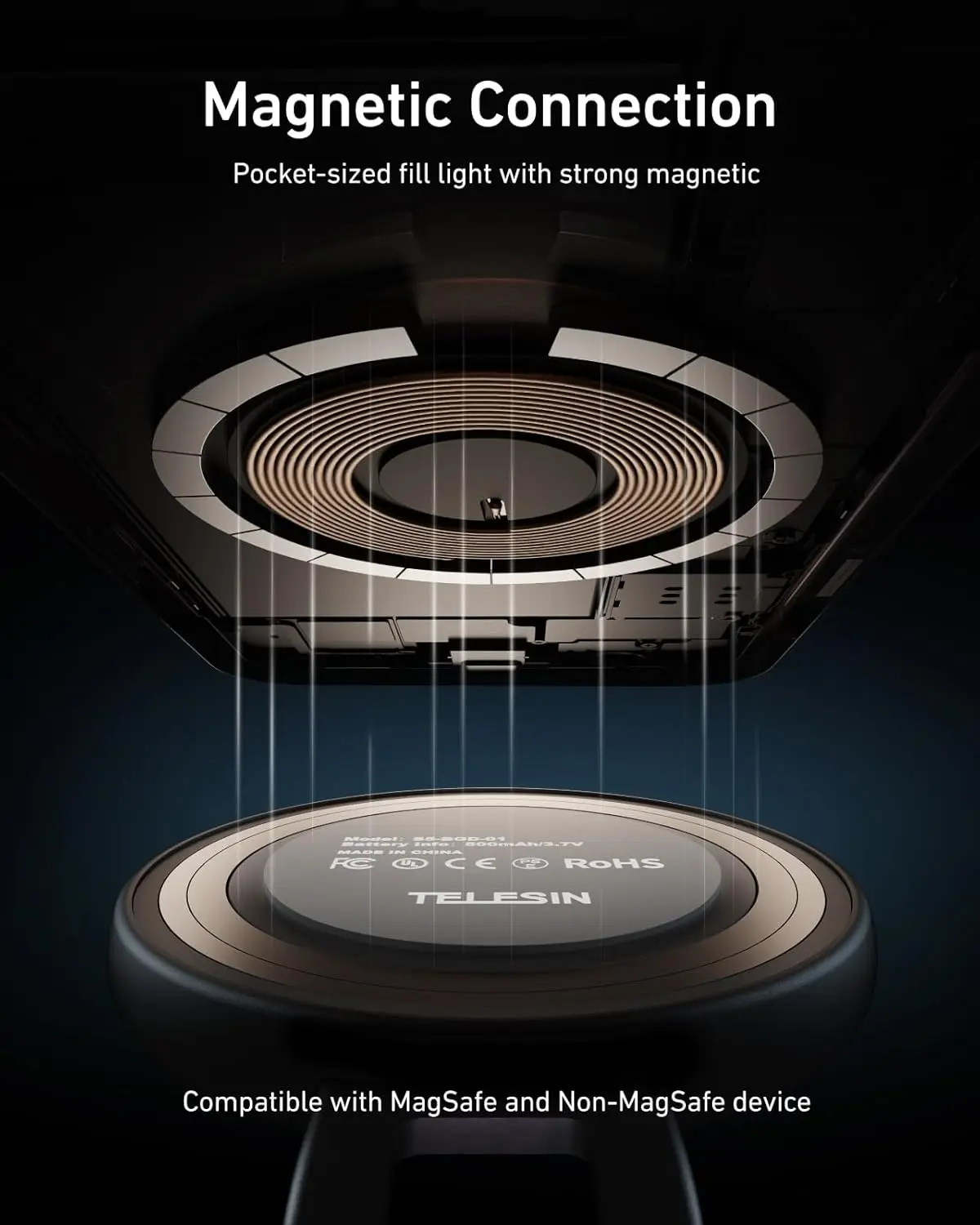 ชุดไฟเซลฟี่แม่เหล็กแบบพกพา พร้อมกระจกแต่งหน้า 360 องศา °   ไฟวงแหวนสำหรับ iPhone รองรับ MagSafe สำหรับอุปกรณ์เสริม