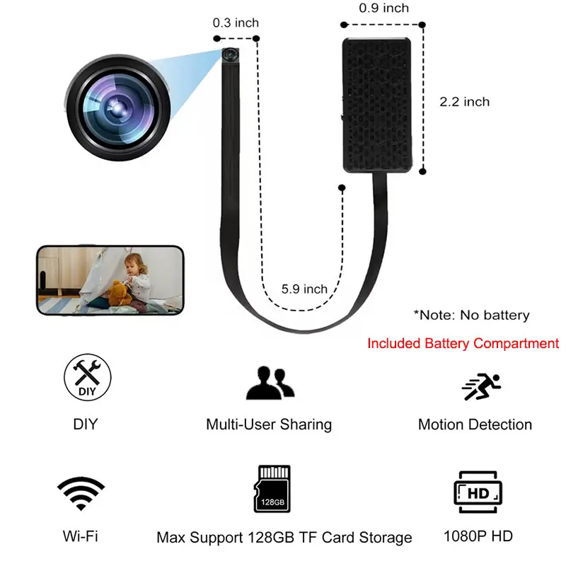 

AY-L 2MP HD Mini Small WiFi Camera and DIY Camera with Audio Motion Detection and App Control Enhancing Security for Home Office
