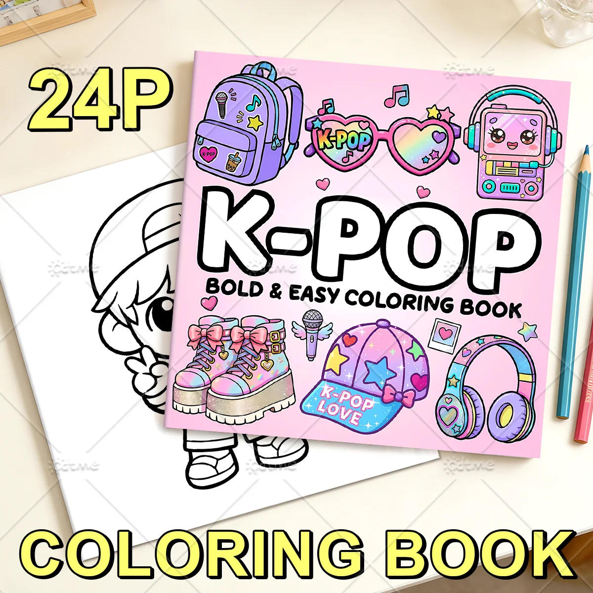 K-Pop Vibes Malbuch für Erwachsene und Jugendliche - Auffällige & Einfache Niedliche K-Pop Lifestyle-Muster, Stressabbau-Kunsttherapie-Zeichenbuch – Detail 1