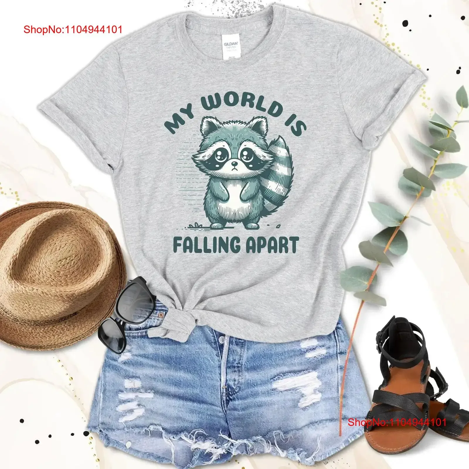 My World Is Falling Apart T Shirt Raccoon Mental Health Weirdcore vintage Washed Versatile streetwear Casual Comfortable
