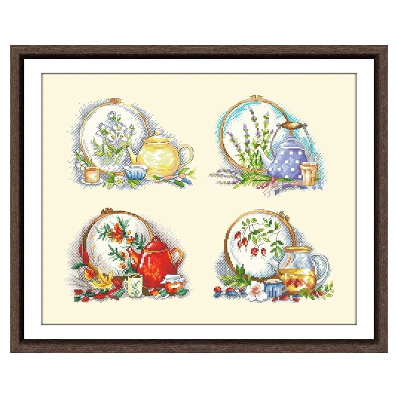 

Сезонные чаи, посылка для вышивки крестом, 18 карат, 14 карат, 11 карат, светло-желтый холст, хлопковая шелковая вышивка, сделай сам, рукоделие ручной работы