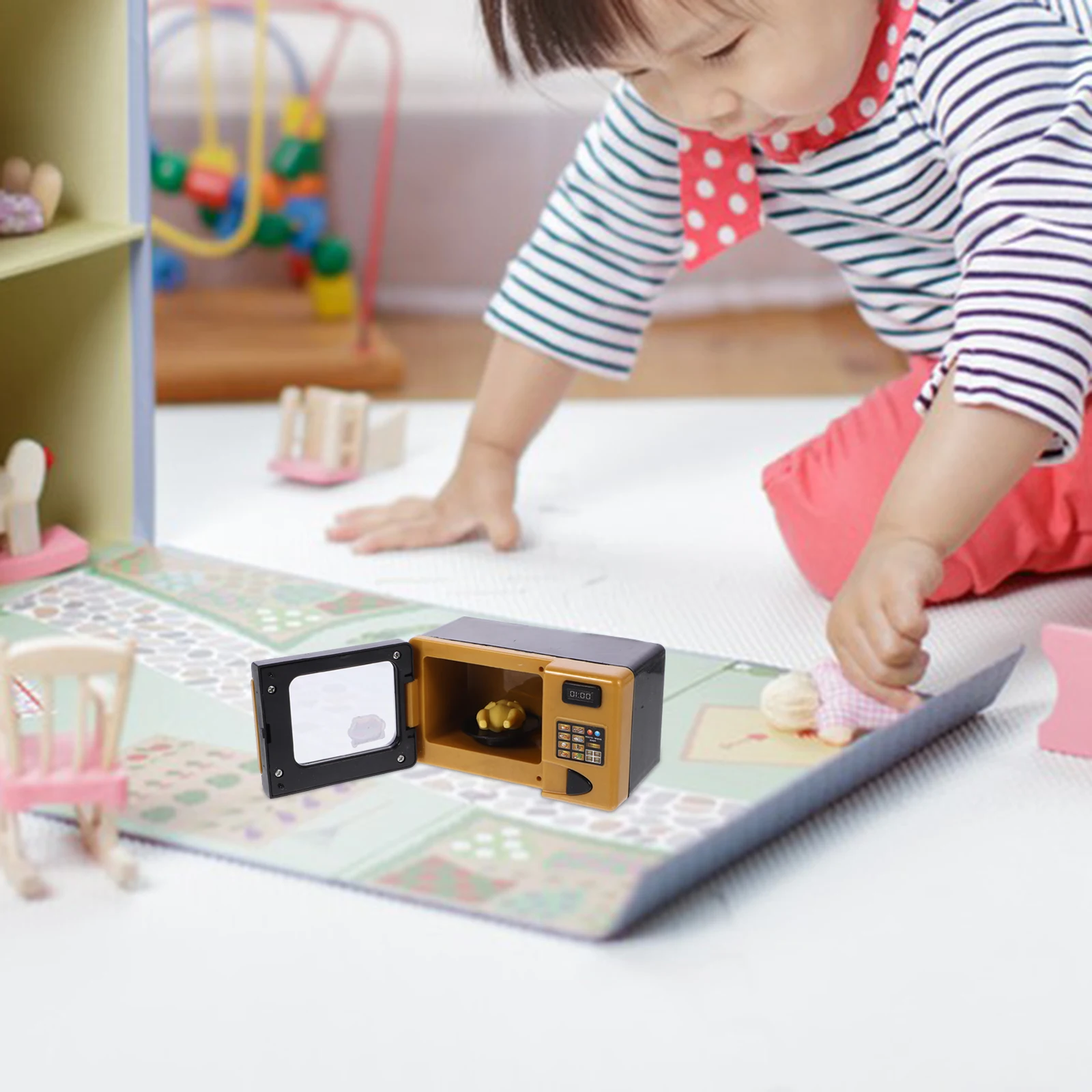 

Mini Microwave Oven Toy Golden Decorative Creative Kids Kitchen Playset Safe Fun Educational Cognitive Development