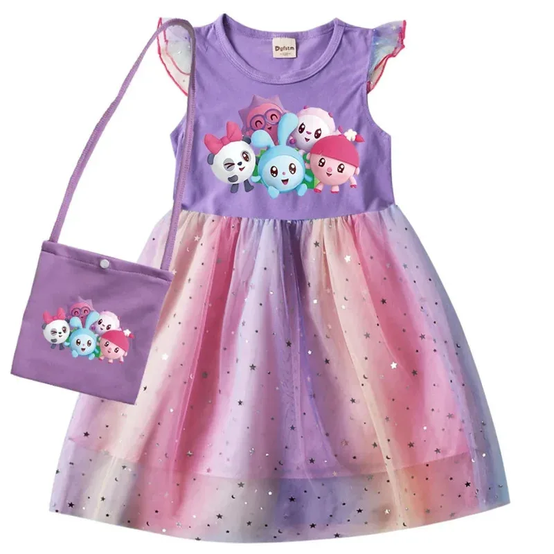 Babyriki, ropa para niños, vestidos de manga corta con bolso, vestido de fiesta de cumpleaños de arcoíris Riki para niñas pequeñas, vestidos de lentejuelas para bebés