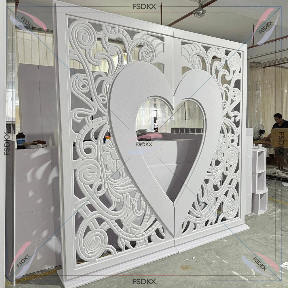 Promotional PVC Heart Design lasercut acrylic backdrop stand for wedding stage decoration