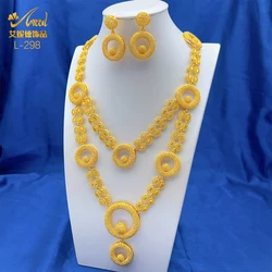 ANIID Dubai 24K Gold Color Jewelry Sets Wedding African Necklace Earrings For Women Nigerian Indian Bridal 2PCS Set Party Gifts