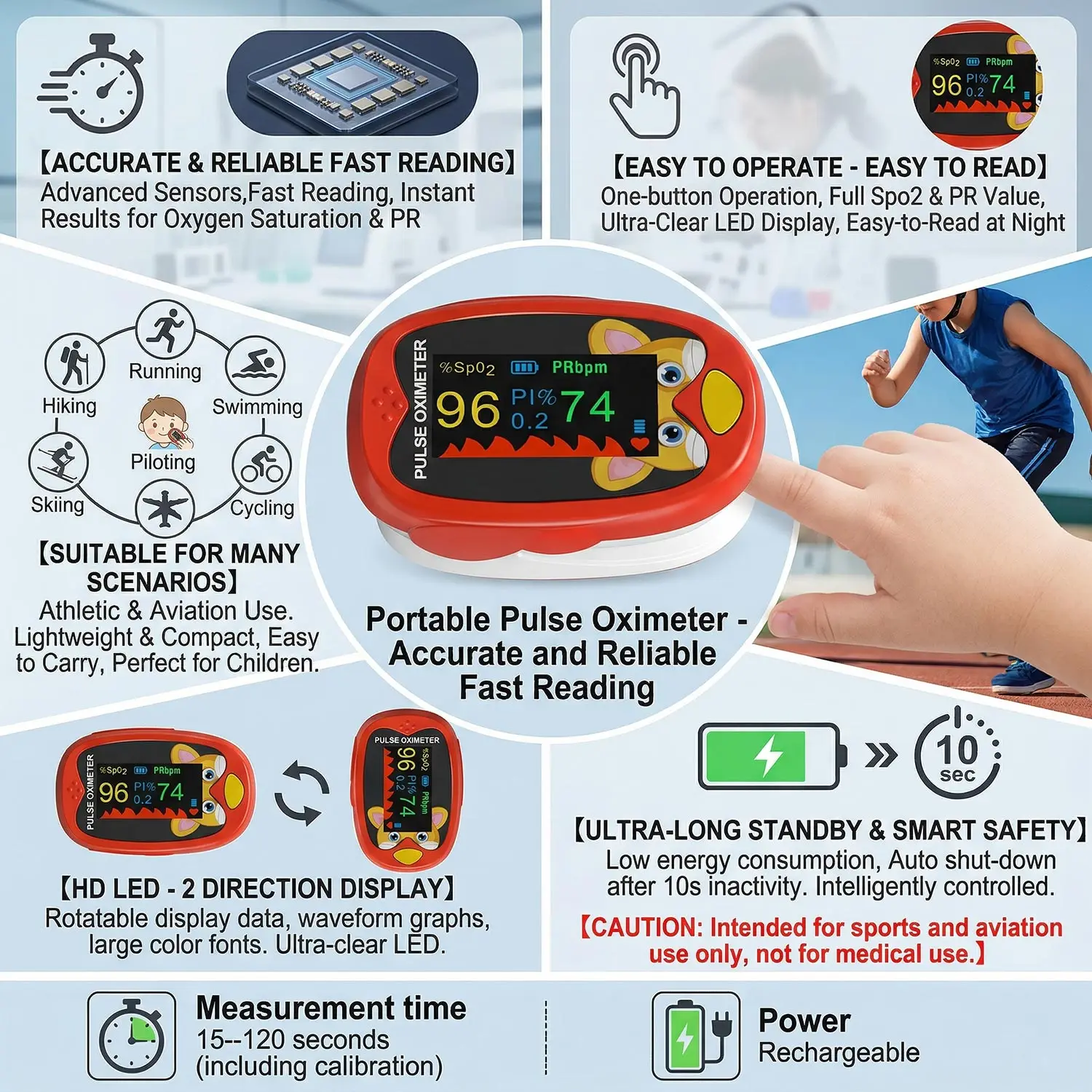 Cartoon Finger Pulse Oximeter Owl Rechargeable Infant Blood Oxygen Saturation Meter Adult Child Kids Oximetro SPO2 TFT