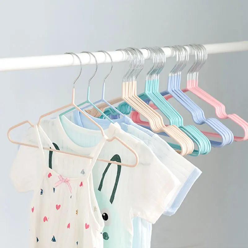 5/10/20 PCS Kids Clothes Hanger Racks Metal + PVC Plastic Candy Color Hangers Non-slip Coats Hanger Baby Clothing Organizer 