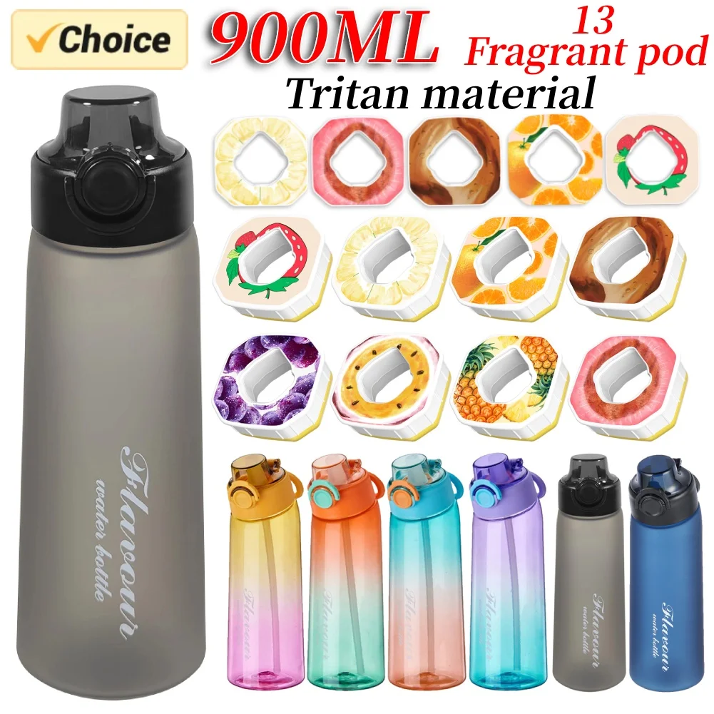 900ML Fragrant Water Bottle Air Flavored Drinking Bottle with Flavor Pods Outdoor Sports Scent Up Water Cup Straw Mug for Travel