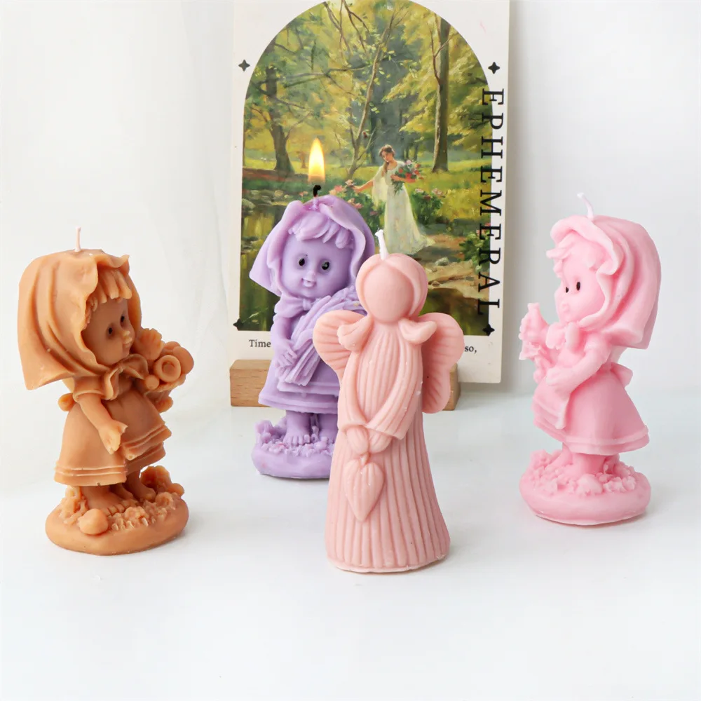 

Маленькая Красная Шапочка Девушка держит рисовые уши Силиконовая форма для свечи Крылья ангела Девушка Смола Форма для мыла для глины Ремесло Настольный декор