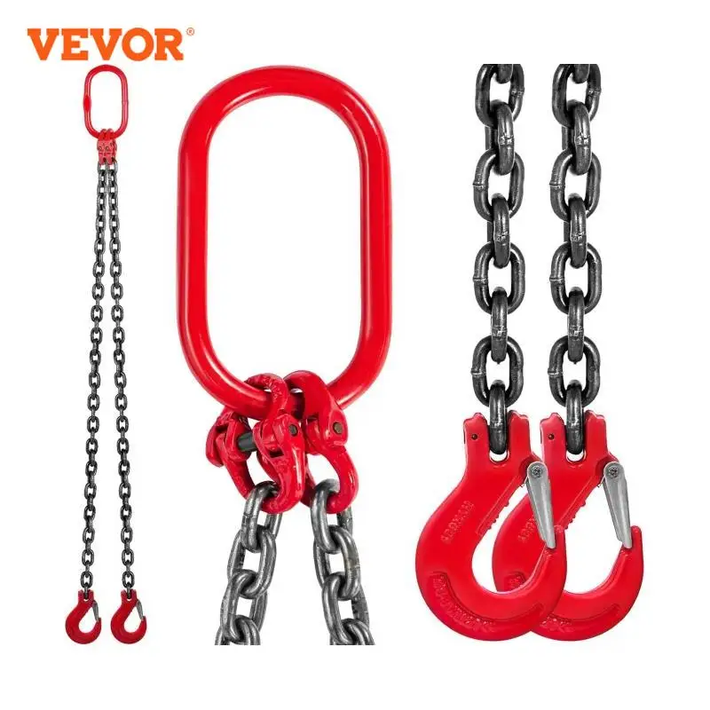 VEVOR 5FT 8800lbs Lifting Chain Sling Double Leg with Grab Hooks G80 Mn-steel Sling Chain for Engine Hoist Heavy Duty Moving