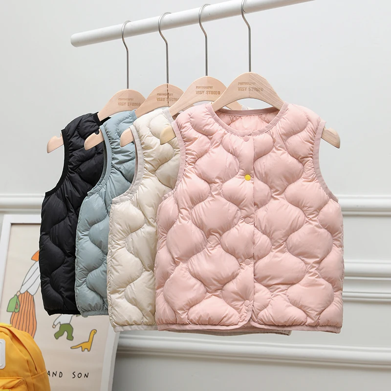 

Baby Kids Autumn Winter Down Vest Coat 2023 New Collarless Warm Child Girls Waistcoat Infant Puffy Liner Children Fluffy Jackets