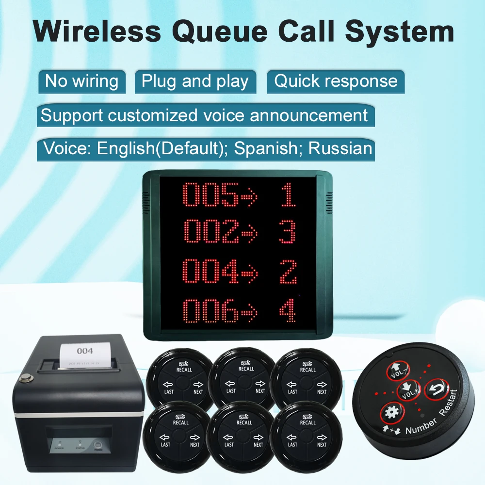 Restaurant Wireless Queue Management System Big Screen with Counter Next Control Call Button Thermal Auto-cutter Printer Office