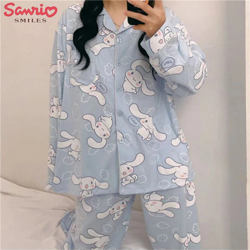 

Пижама Sanrios аниме с длинным рукавом для девочек, милая японская свободная пижама в форме сердца, дышащая, для дома и улицы, 2022