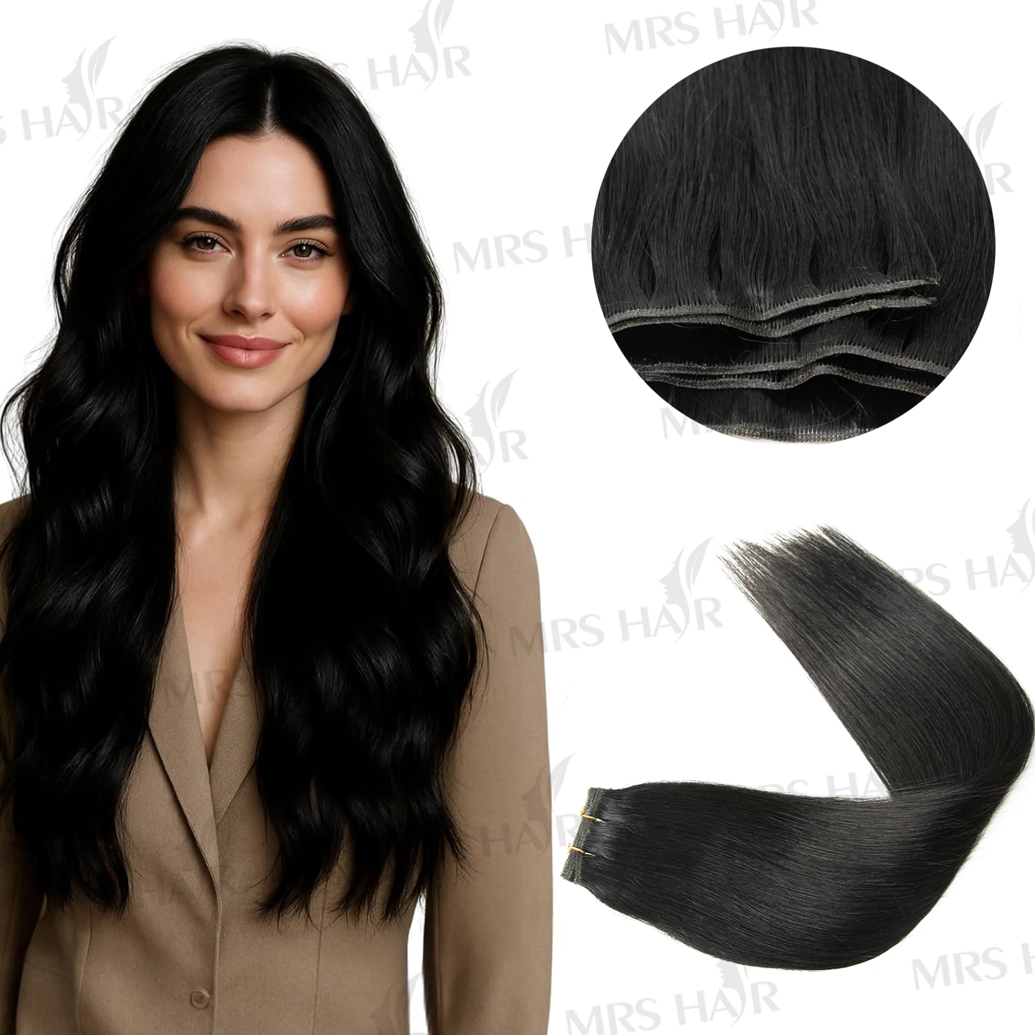 MRSHAIR Sew in Hair Extensions for Thin Hair Hair Weave Bundles Human Hair Long Straight Natural Black Hair Extensions Weft