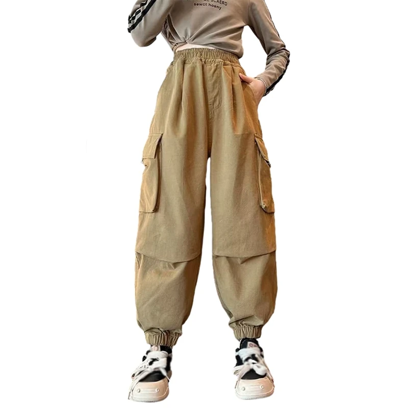 Multiple Pockets Kids Cargo Pants Children Casual Sweatpants Elastic Waist Leg Trousers Straight Wide Pant Children's Clothing