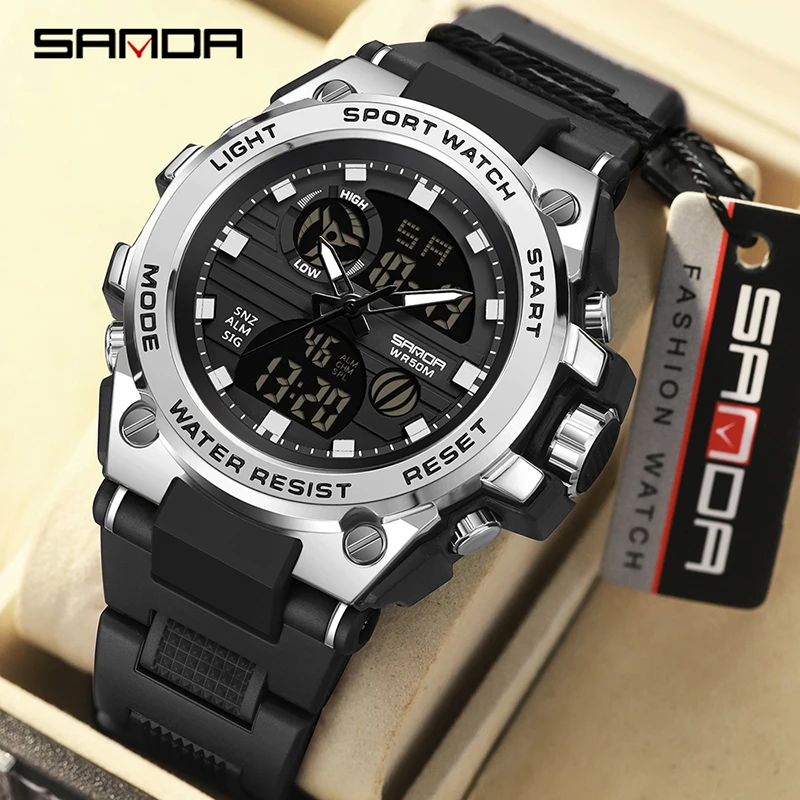 

SANDA 9011 Men Sports Outdoor 50M Waterproof Military Quartz Wrist Watch LED Alarm Stopwatch 2023 New Fashion Casual Men Watch