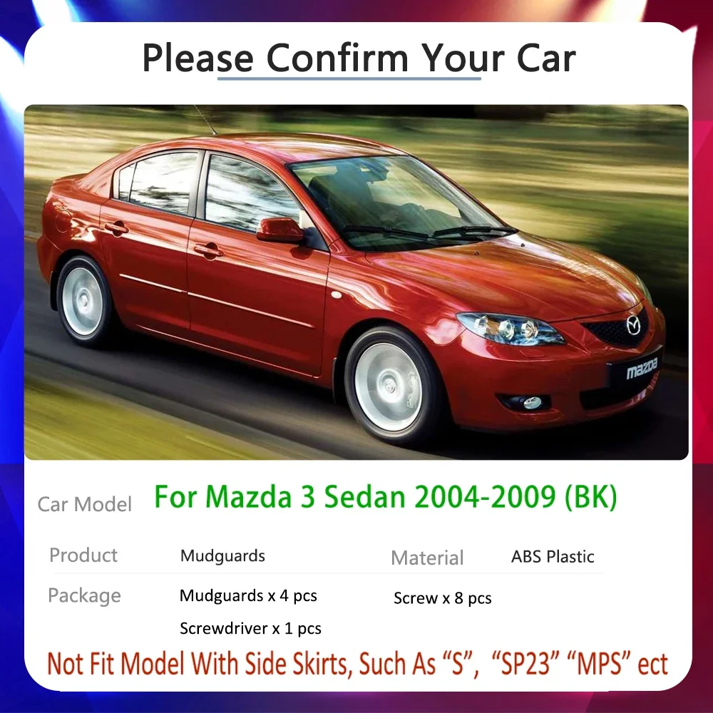 Tire Fender Mud Flap for Mazda 3 BK Sedan Saloon 2004 2005 2006 2007 2008 2009Car Mudflaps Splash Guards Car Accessories Sticker