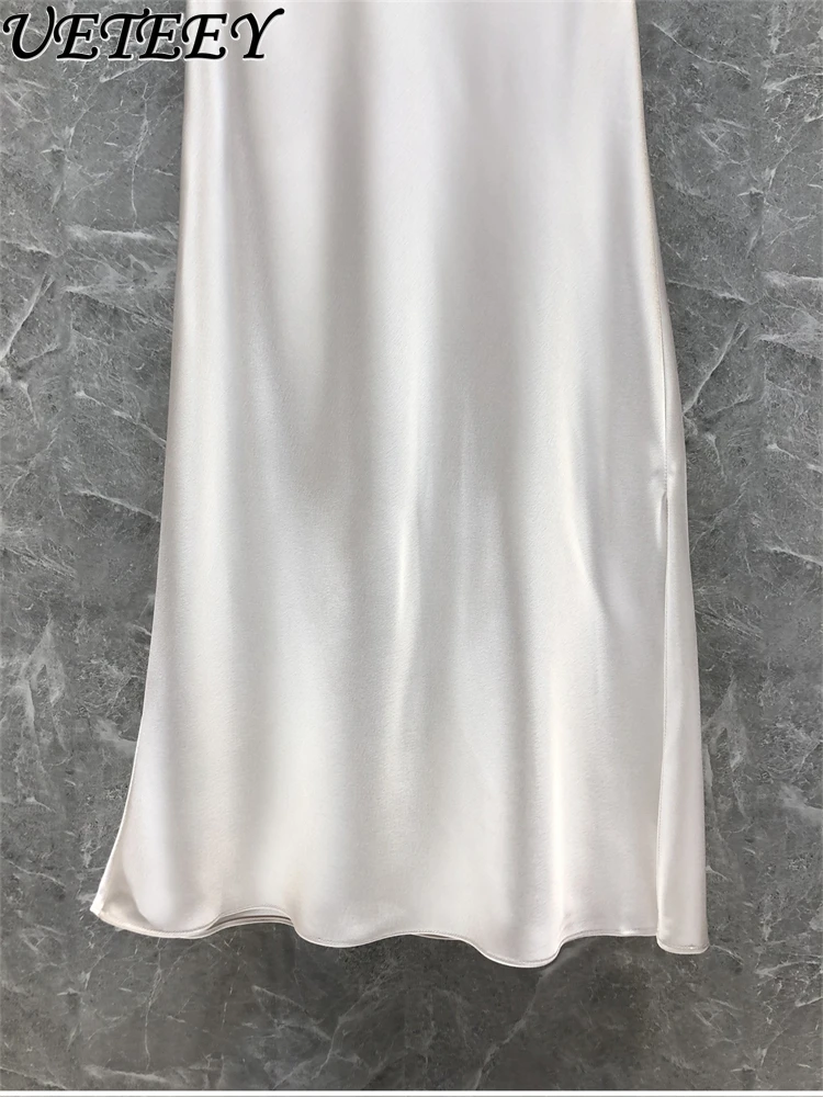 Mode Hohe Taille Satin Split Langen Rock frauen Frühling Sommer Temperament Helle Einfarbig A-line Maxi Röcke Faldas