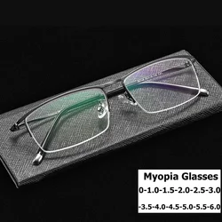 Unisex Metal Half Frame Minus Glasses Vintage Retro Men's Business Myopia Eyeglasses Finished Optical Near Sight Eyewear Diopter