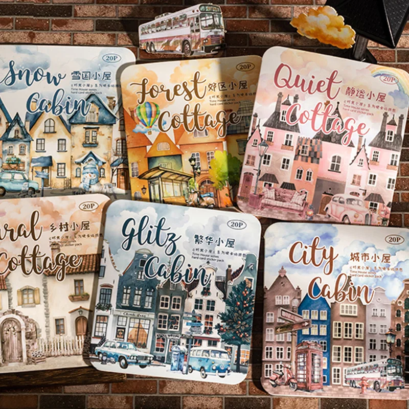 Mr Paper, 1 style 120pcs/bag ‘Time Cottage’ Series Cottage Scenery Hard Card Sticker Pack kawaii stickers  journal stickers