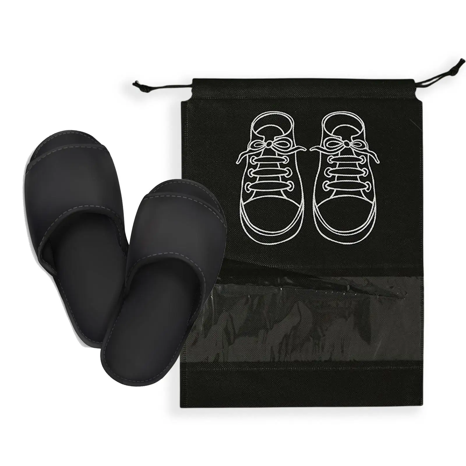 

Travel Shoe Bag Non Woven Drawstring Shoes Storage Bag with Visual Window