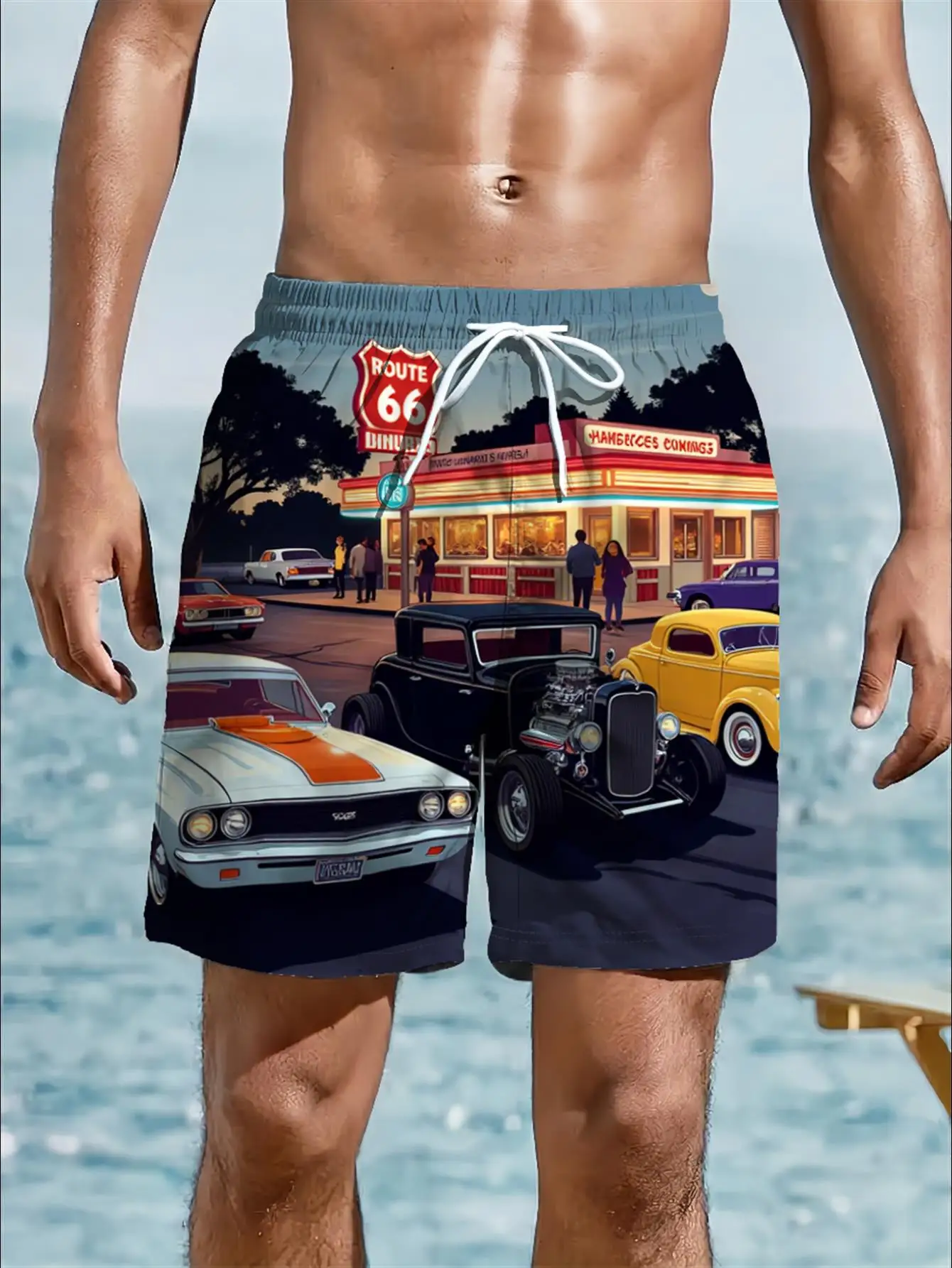Mens Orange Slice Soda Splash Print Quick Dry Drawstring Beach Swim Board Shorts 2026