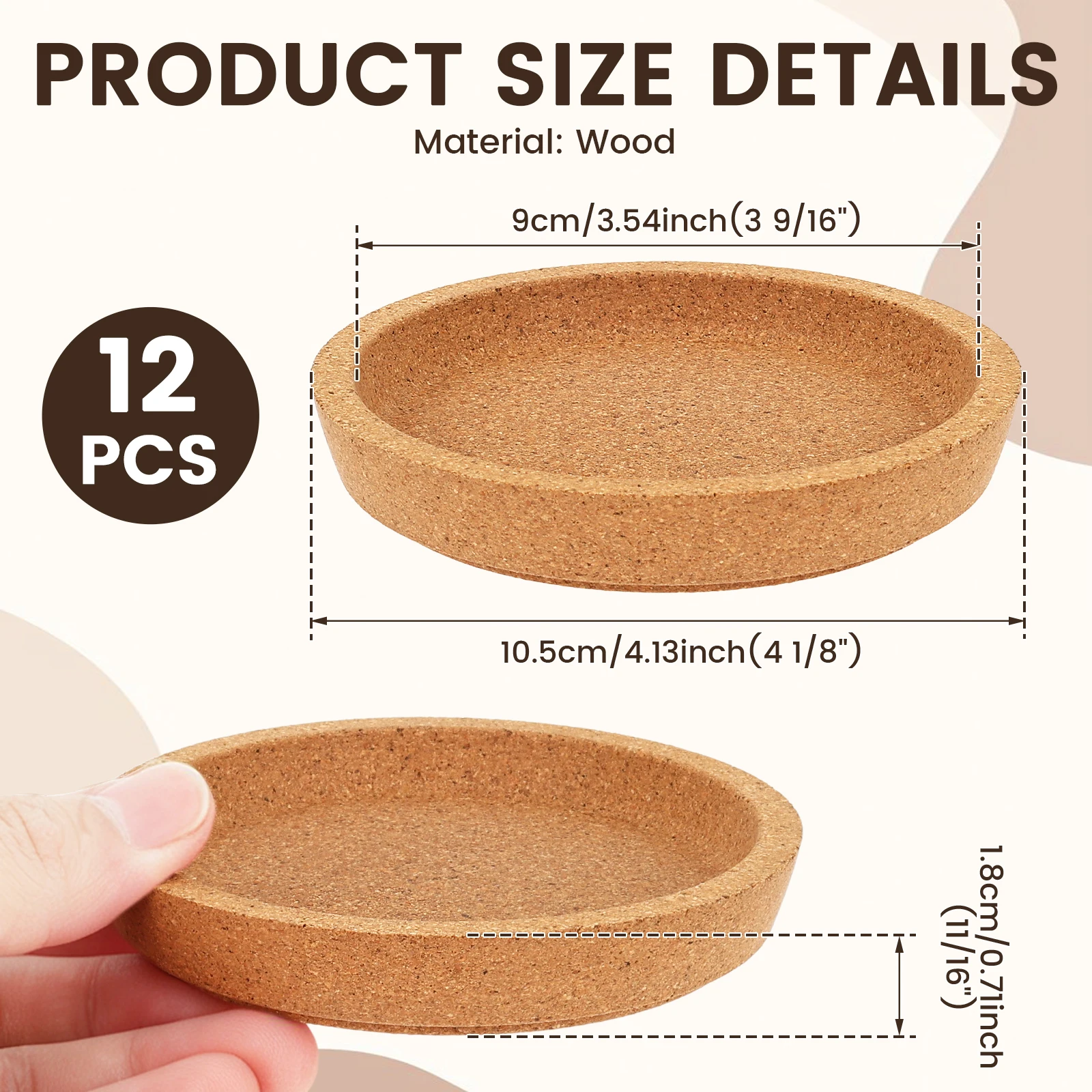 12Pcs Thick Cork Coasters Round Absorbent Cup Mat Diameter 9cm Stackable Non Slip Insulation Coasters Tabletop Protection Pad
