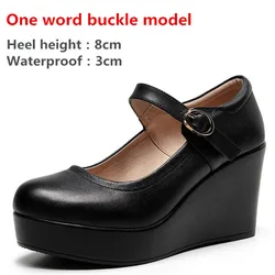 Size33-43 Women Shoes Genuine Leather Round Toe Comfort Walking Shoes Woman Platform Casual Shoes Femme Ankle Strap Wedges Shoes
