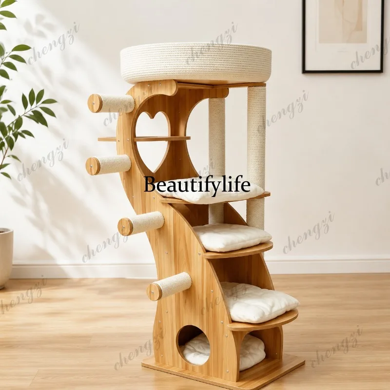 A68 Cat Climbing Frame Luxury Solid Wood Cat Frame  Ladder Climbing   Scratching Post Multi-layer Pet Rack
