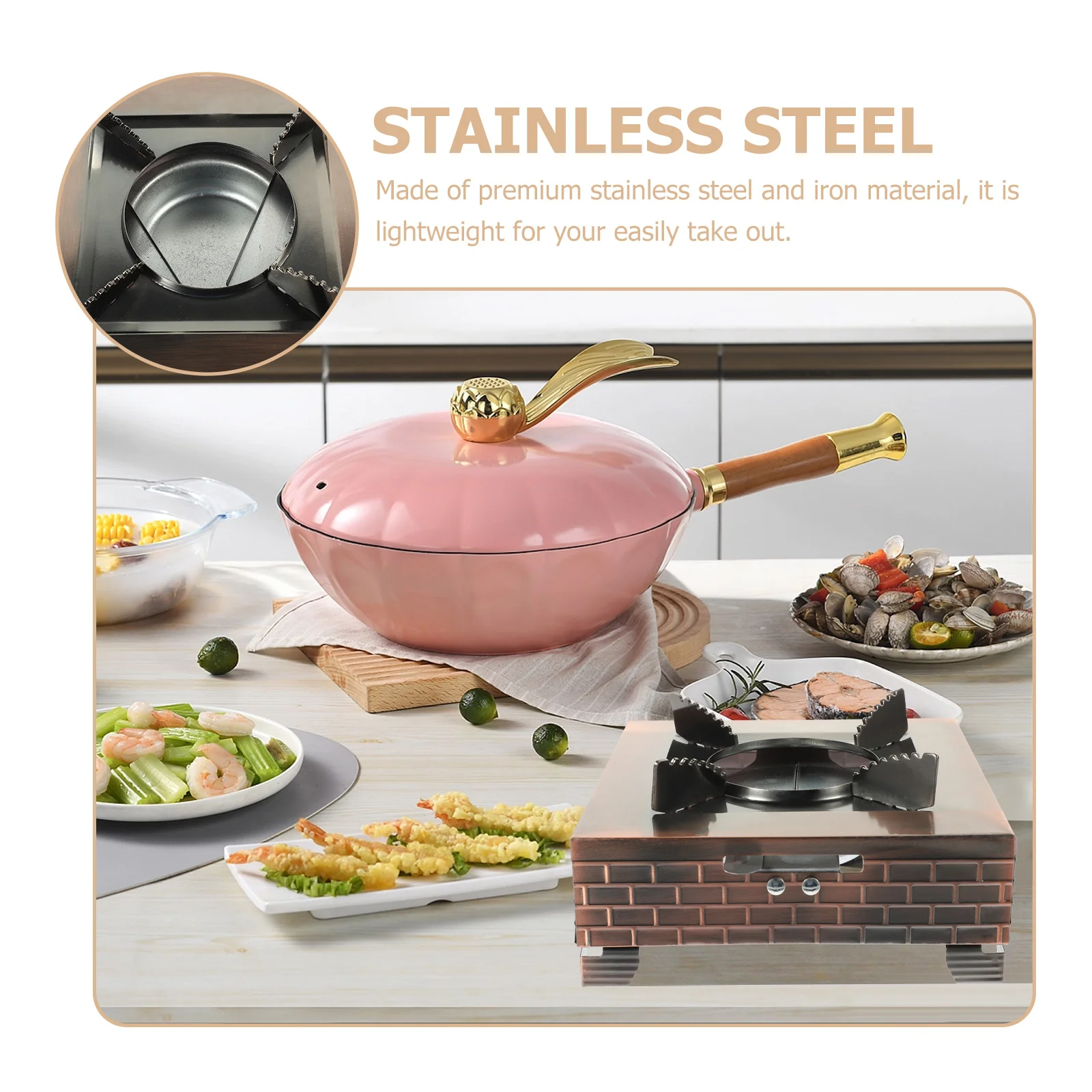 

Portable Small Stainless Steel Stove Outdoor Camping Gas Stove Lightweight Iron Stable Stand Multi-Function Barbecue Wok Cooking