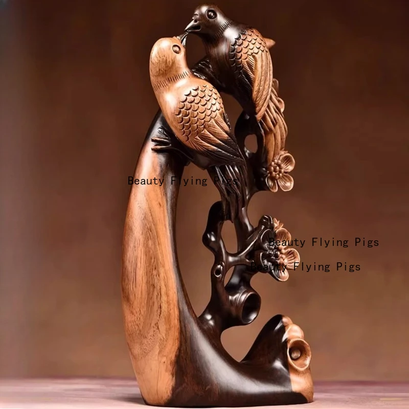 

1 шт., украшение в виде птицы из цельного дерева, подарок на день Святого Валентина, резьба по дереву, украшение для дома, китайский стиль, дизайн в форме птицы
