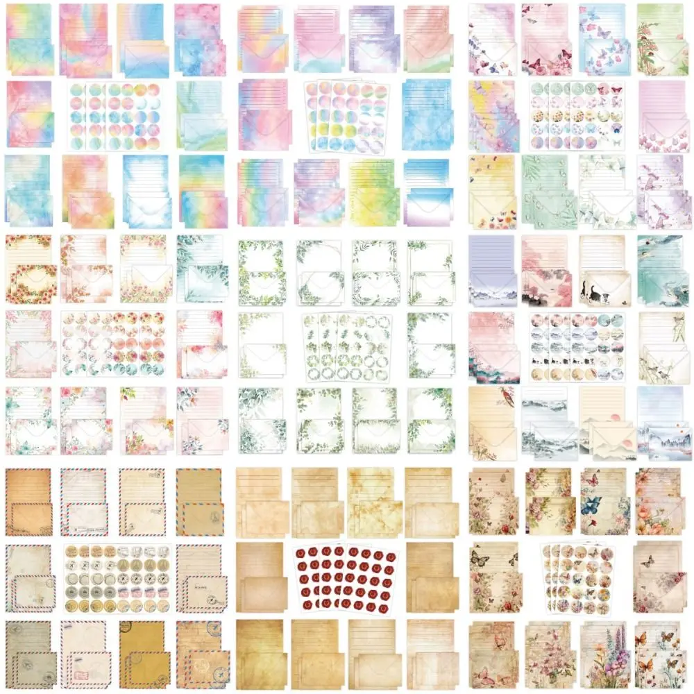 160pcs Watercolor Letter Paper and Envelope Set Invitation Card Artistic Design Stationery Writing Paper Vintage DIY Postcards