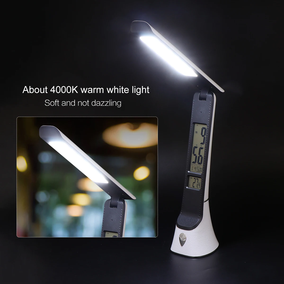 1 قطعة ضوء ليلي قابل للطي LED قابل لإعادة الشحن للتحكم باللمس، مصباح طاولة إلكتروني، شاشة تقويم دائمة باللون الأبيض
