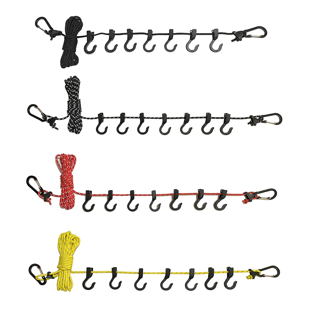 Laundry Drying Rope Non-slip Drying String Rope Portable Travel Windproof Adjustable with 7 Hooks for Home Picnic Hiking