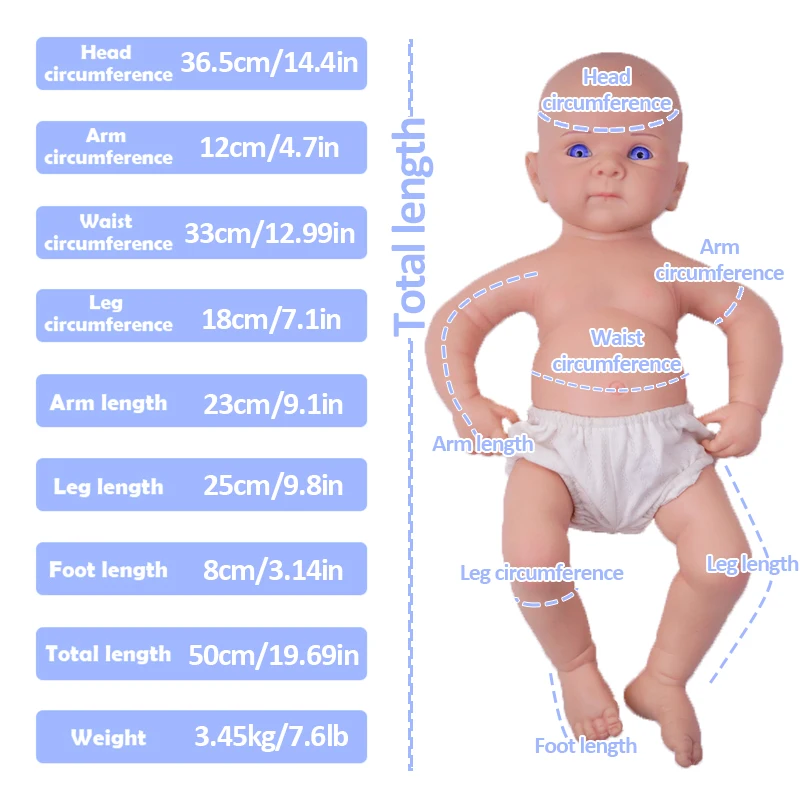 ตุ๊กตา Reborn เหมือนจริง - 19.69 นิ้ว (ประมาณ 50 เซนติเมตร) ทำจากซิลิโคนทั้งตัว ทารกแรกเกิด พร้อมเส้นเลือดที่สมจริงและท่าทางการนอนหลับ
