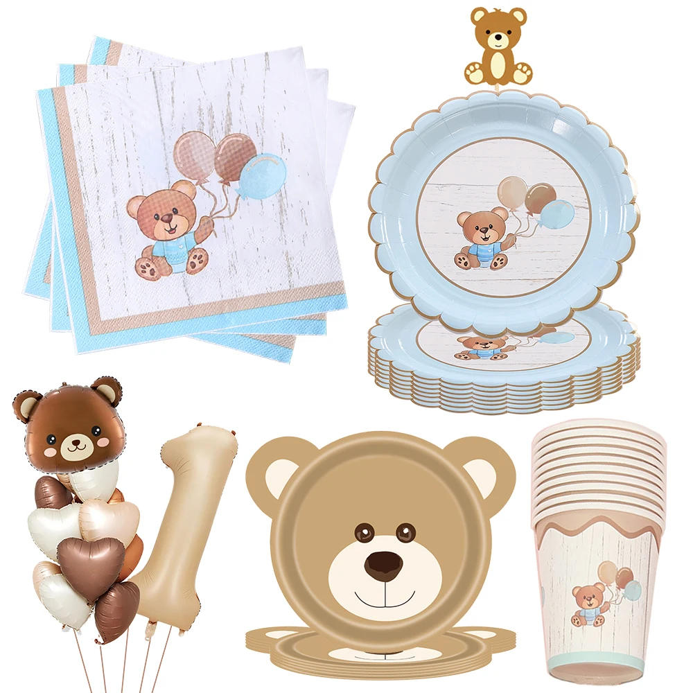 Brown Teddy Bear printe napkin Teddy Bear party napkins plates cup kids Teddy Bear Birthday Party decoration Baby Shower wedding