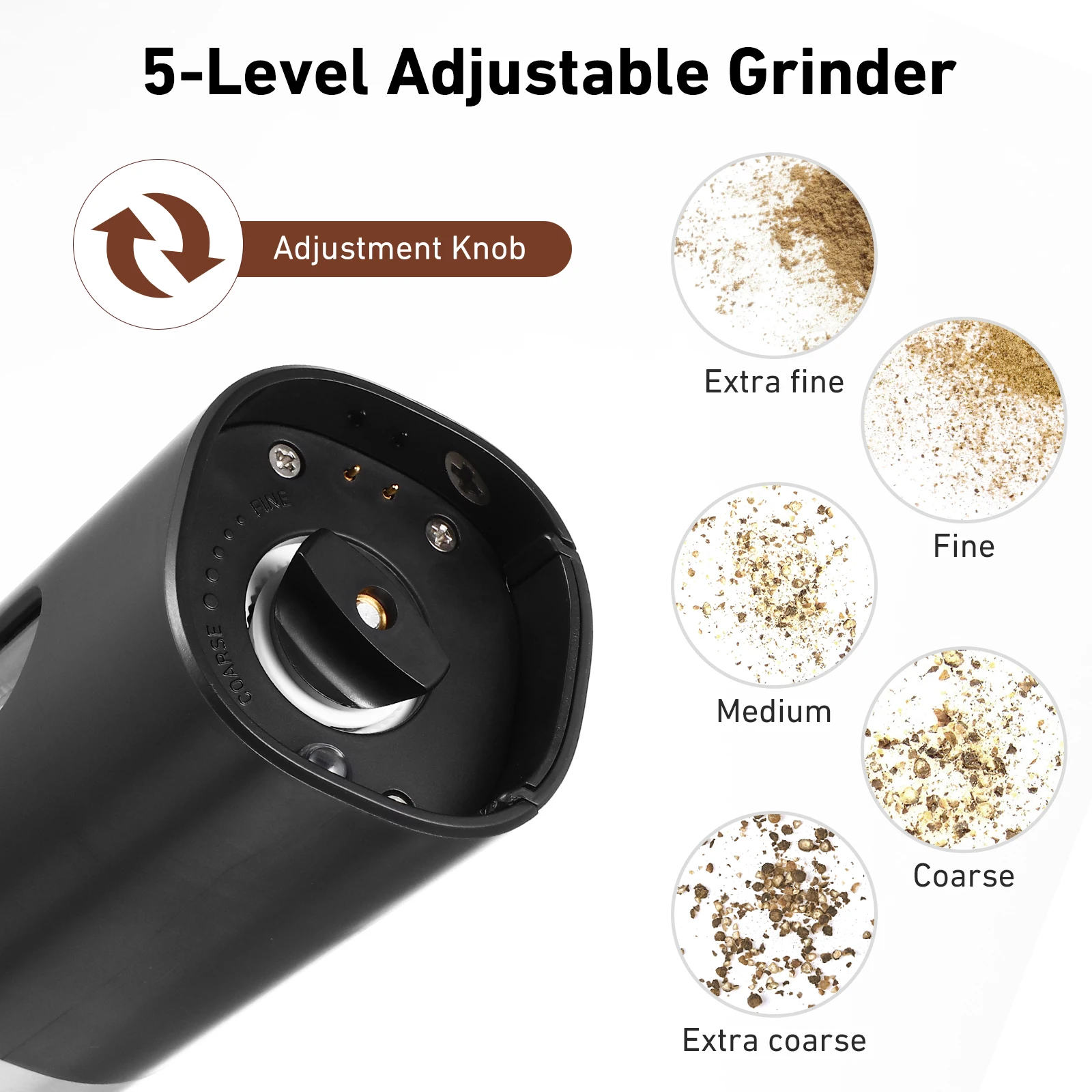 

2pcs Electric Pepper Mill Shaker Adjustable 5-Level Stainless Steel Salt Pepper Grinder Rechargeable Automatic Set Kitchen