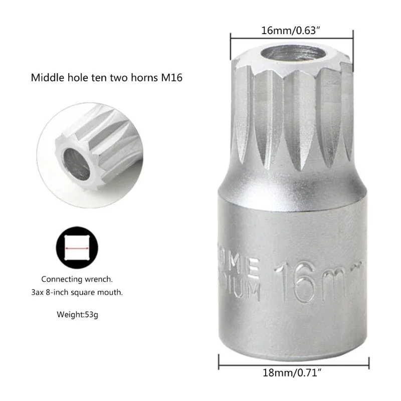 Oil Sump Drain Plug Key Tool Remover Screw Socket 3/8 Hand Tool Silver Screw Disassembly Wrench Socket