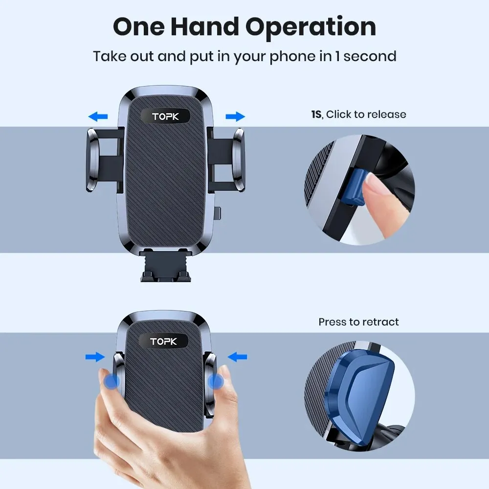 TOPK Cell Phone Holder for Car,Phone Mount Dashboard Windshield for iPhone 14 13 12 11 Pro Max,Samsung Galaxy S20+ S10 Note Plus image 5