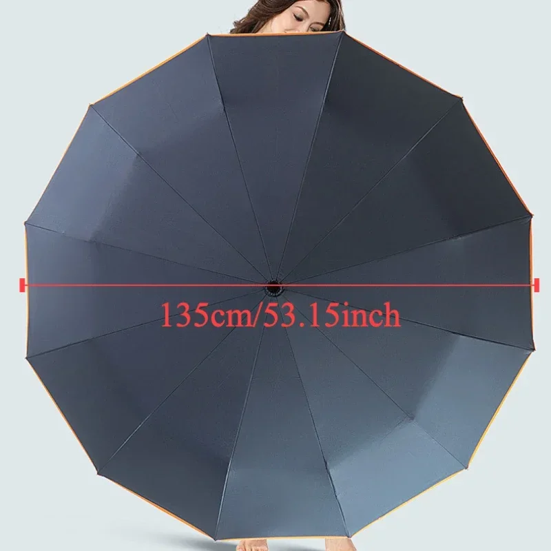 135CM Super Large Windproof Strong Automatic Folding Men Umbrella, Reinforced, Wind Resistant Sun and Rain Umbrellas Big Parasol