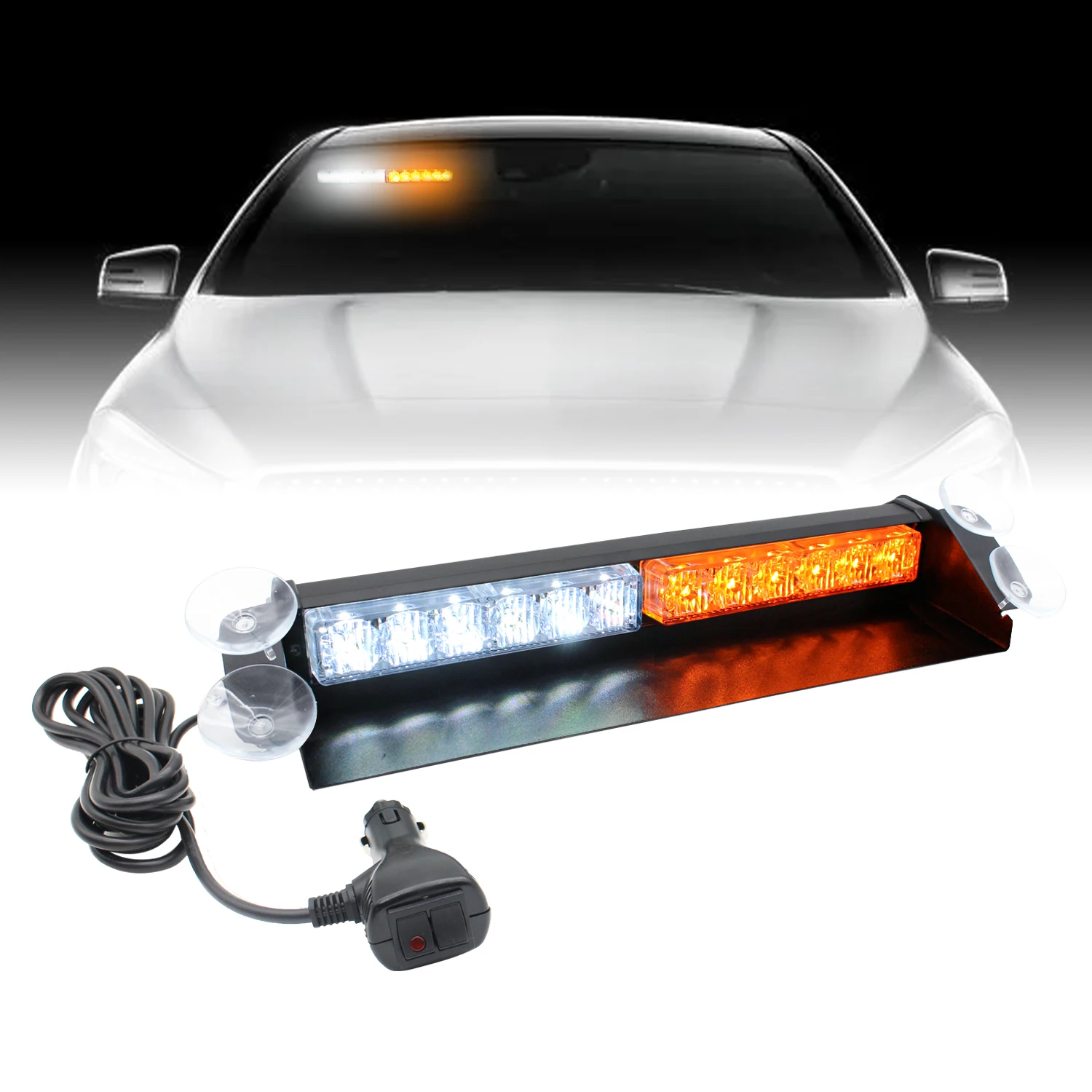 LAIKESI No installation suction cup type car mounted LED dual color flashing light cigarette lighter plug and play
