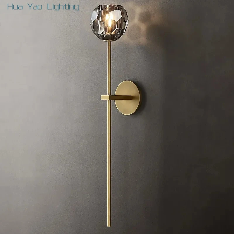 Post Modern Luxury Copper Wall Light Restaurant Bedroom Bedside Lamp Hallway Mirror Front Lamp High Quality Crystal