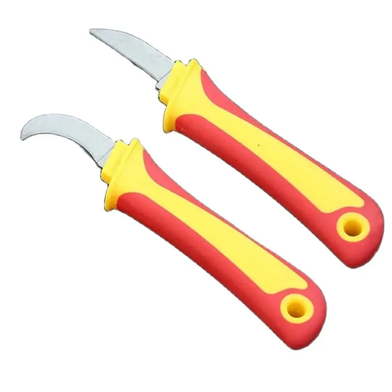 Insulated Knife Electricians Wire Stripper Cable Stripping Snips Straight Curved Blade Rubber Handle Peeling Hand Tool