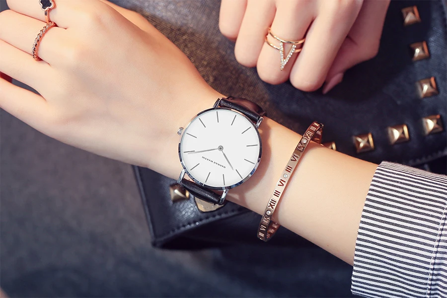 HANNAH MARTIN Top Marke Frauen Wasserdichte Armbanduhren 36mm Mode Luxus Ultra Dünne Leder Kreative Rose Gold Damen Uhren – Detail 2