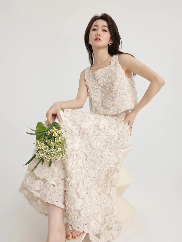 

Тяжелый жилет с вышивкой, топ с высокой талией, юбка трапециевидной формы, длинный комплект из двух предметов f-длины, модный ансамбль для молодых женщин