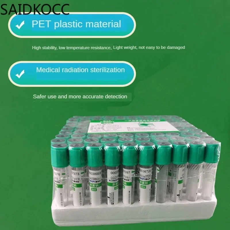 Disposable Sterile Vacuum Blood Collection Tube With Heparin Sodium Additives Green Lid 10 ml Vac Tube Vacutainer CE Mark 100/PK