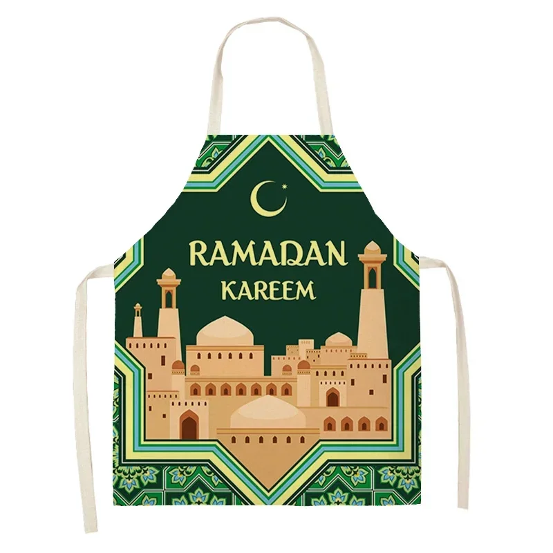 Muslim Ramadan Festival Kitchen Apron Linen Stain Resistant Home Cooking Baking Apron House Things for Home and Kitchen